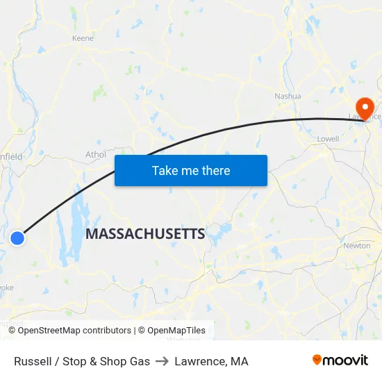 Russell / Stop & Shop Gas to Lawrence, MA map