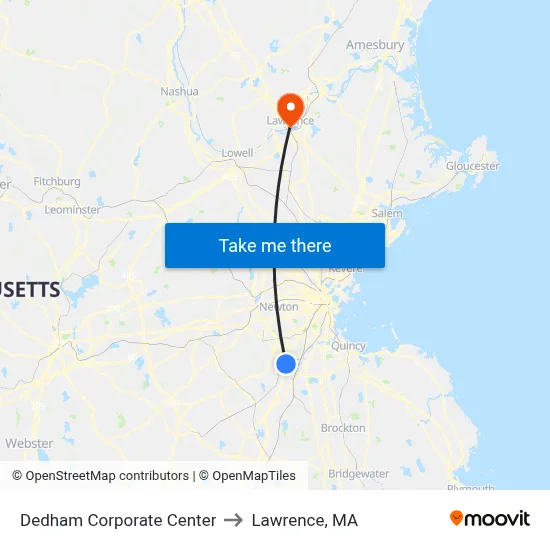 Dedham Corporate Center to Lawrence, MA map