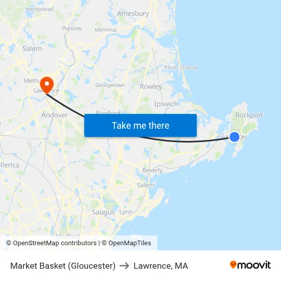 Market Basket (Gloucester) to Lawrence, MA map