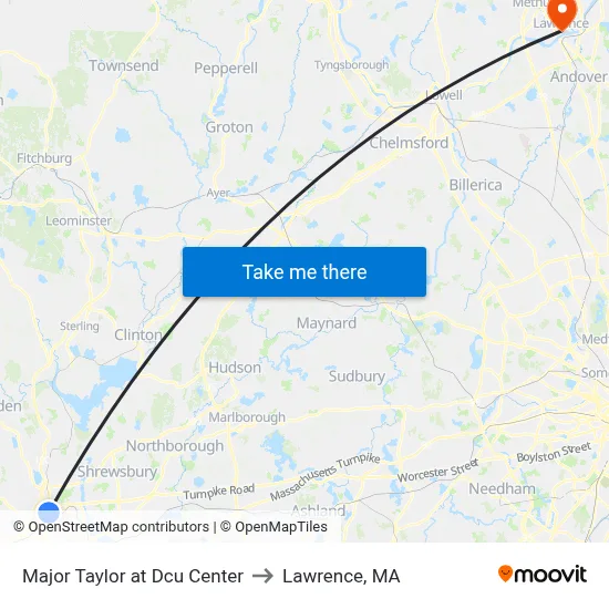 Major Taylor at Dcu Center to Lawrence, MA map