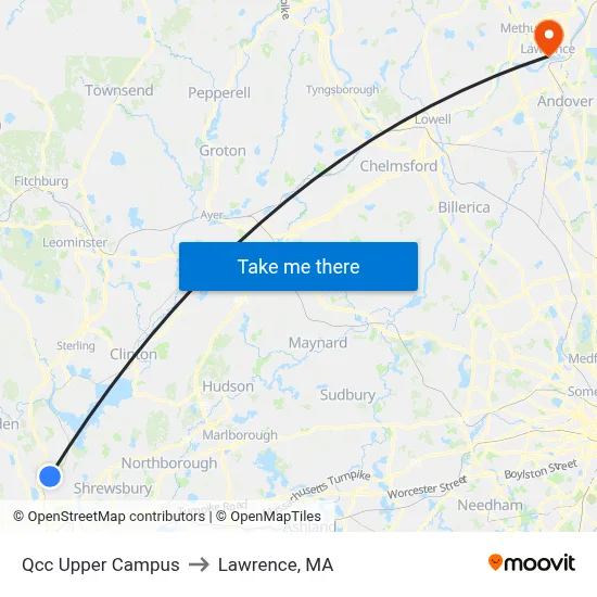 Qcc Upper Campus to Lawrence, MA map