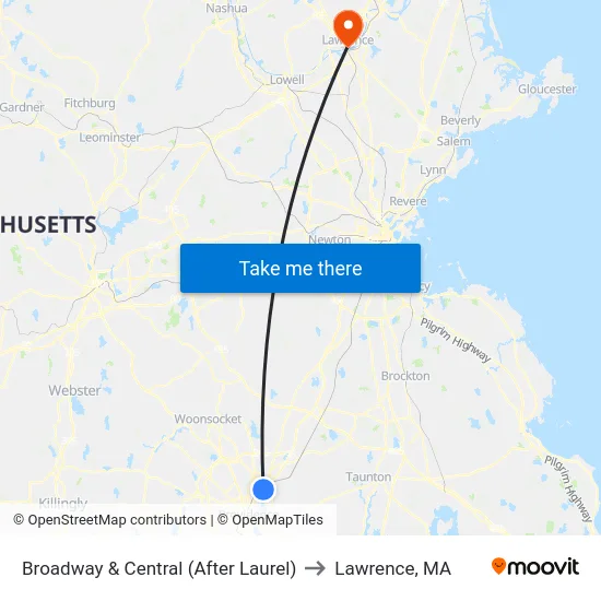 Broadway & Central (After Laurel) to Lawrence, MA map