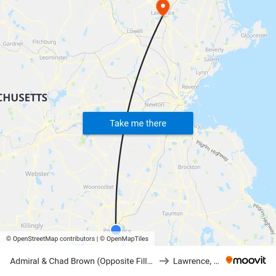 Admiral & Chad Brown (Opposite Fillmore) to Lawrence, MA map