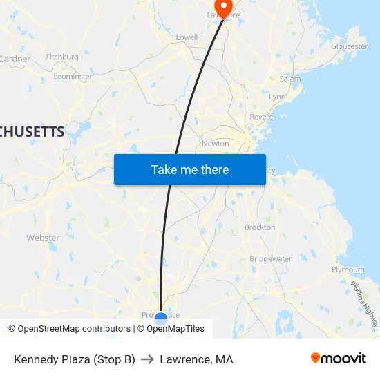 Kennedy Plaza (Stop B) to Lawrence, MA map