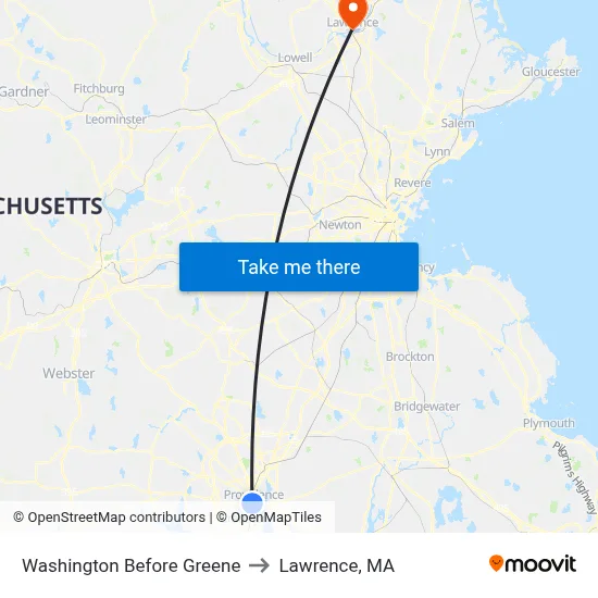 Washington Before Greene to Lawrence, MA map