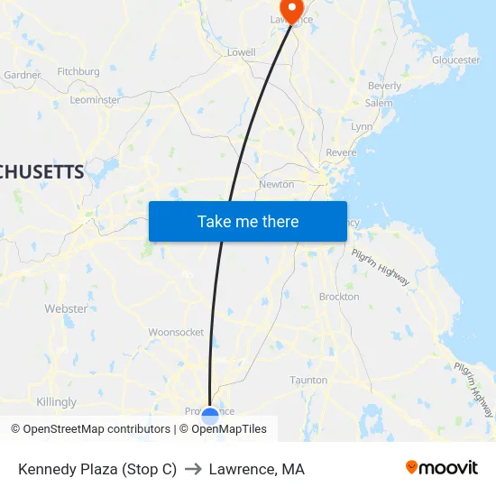 Kennedy Plaza (Stop C) to Lawrence, MA map