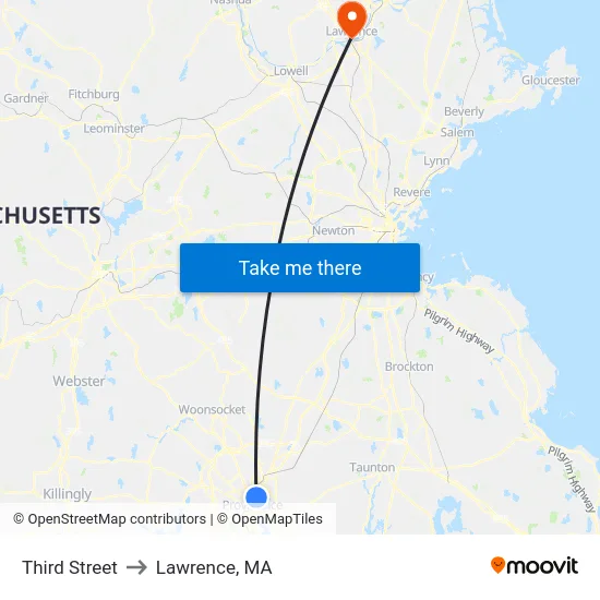 Third Street to Lawrence, MA map