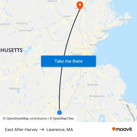 East After Harvey to Lawrence, MA map