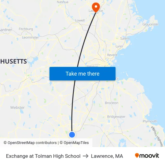 Exchange at Tolman High School to Lawrence, MA map