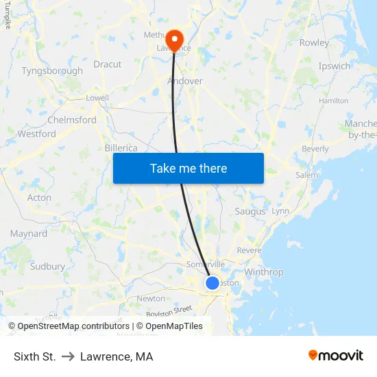 Sixth St. to Lawrence, MA map