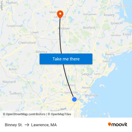 Binney St. to Lawrence, MA map