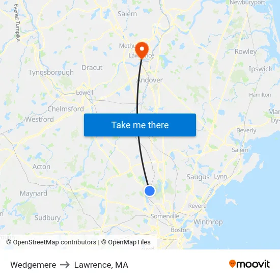 Wedgemere to Lawrence, MA map