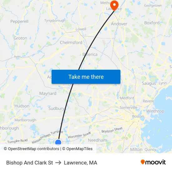 Bishop And Clark St to Lawrence, MA map