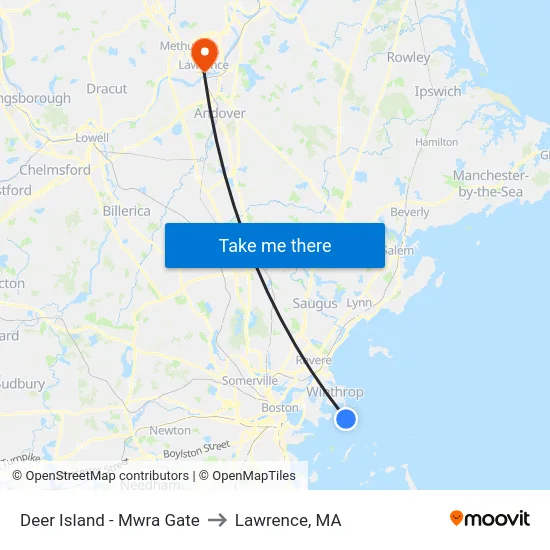 Deer Island - Mwra Gate to Lawrence, MA map