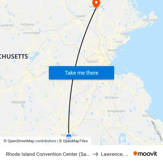 Rhode Island Convention Center (Sabin) to Lawrence, MA map