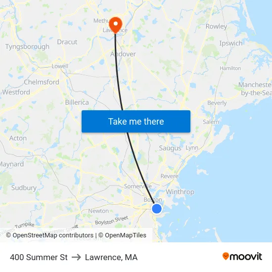 400 Summer St to Lawrence, MA map