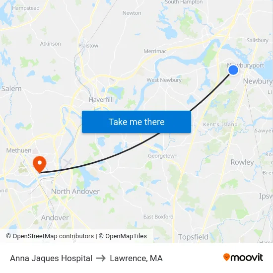 Anna Jaques Hospital to Lawrence, MA map