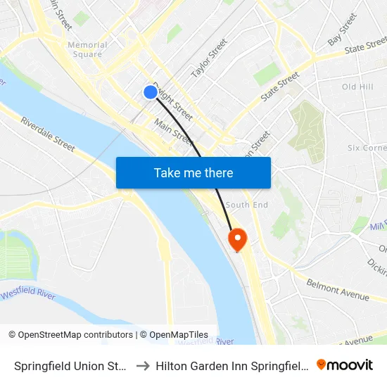 Springfield Union Station to Hilton Garden Inn Springfield, Ma map