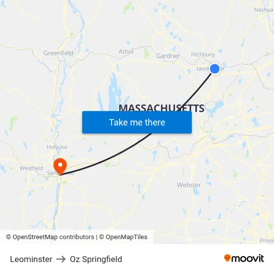 Leominster to Oz Springfield map
