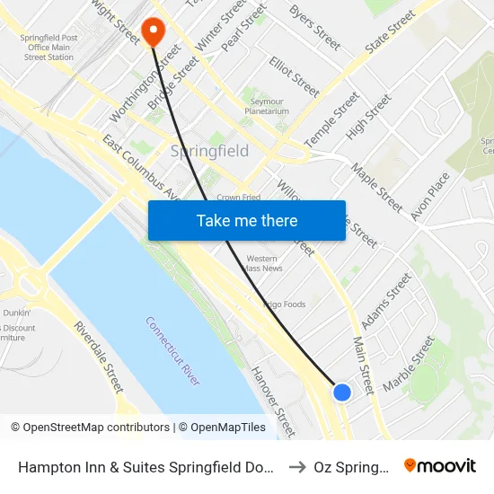 Hampton Inn & Suites Springfield Downtown to Oz Springfield map