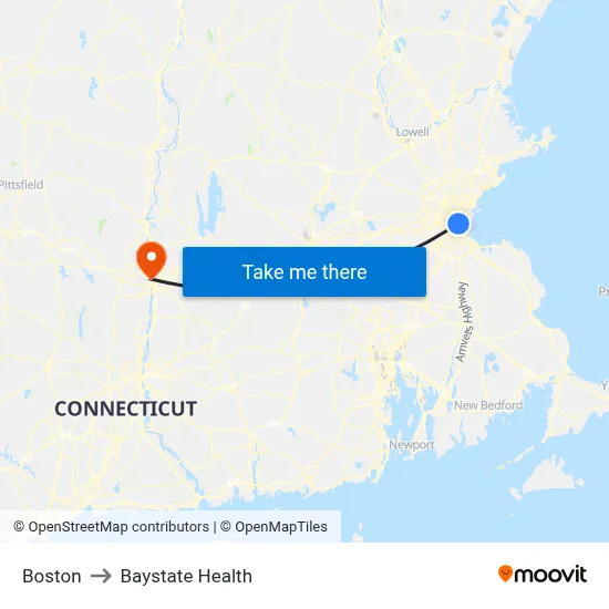 Boston to Baystate Health map