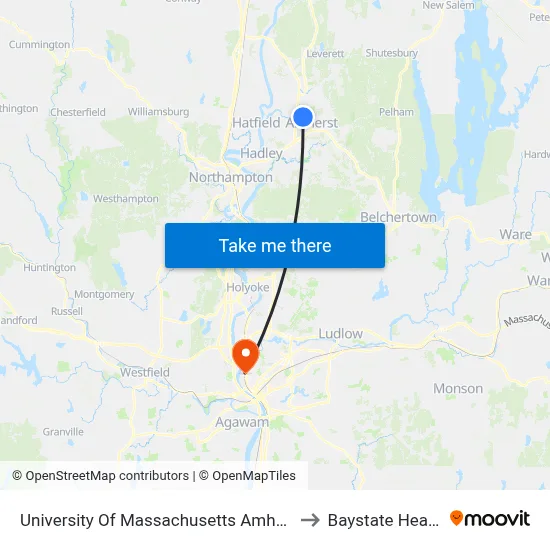 University Of Massachusetts Amherst to Baystate Health map