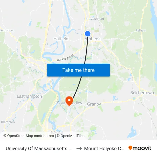 University Of Massachusetts Amherst to Mount Holyoke College map