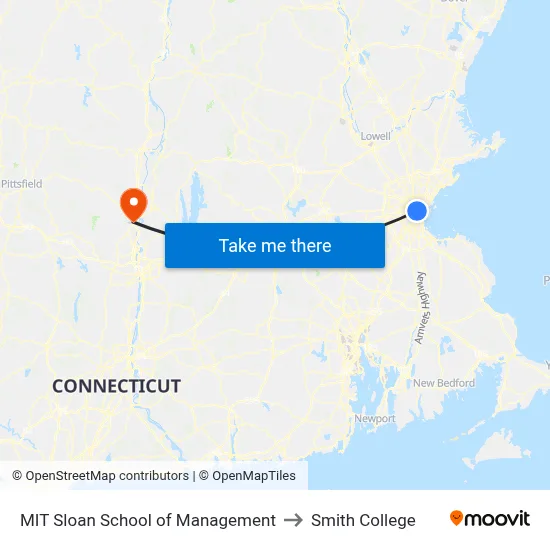 MIT Sloan School of Management to Smith College map