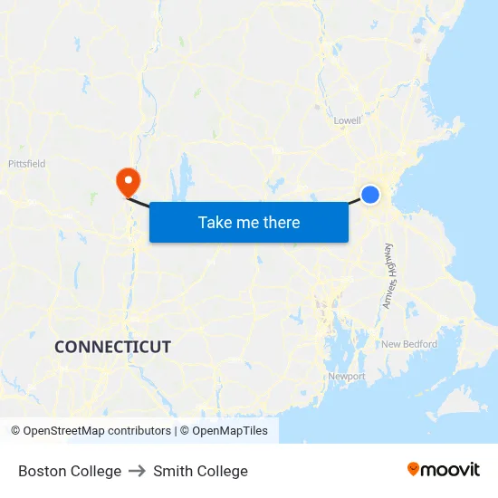 Boston College to Smith College map