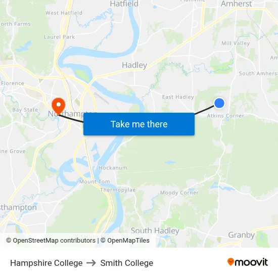 Hampshire College to Smith College map