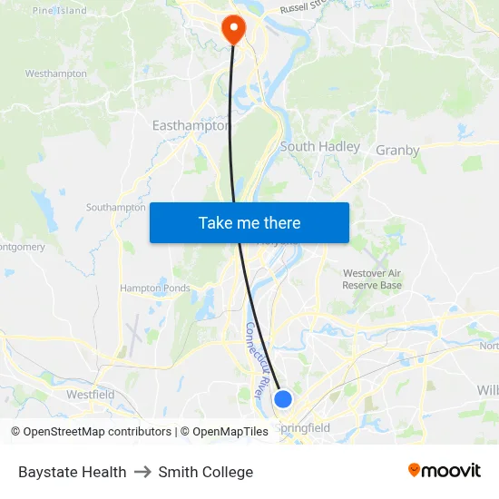 Baystate Health to Smith College map