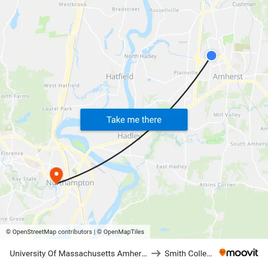 University Of Massachusetts Amherst to Smith College map