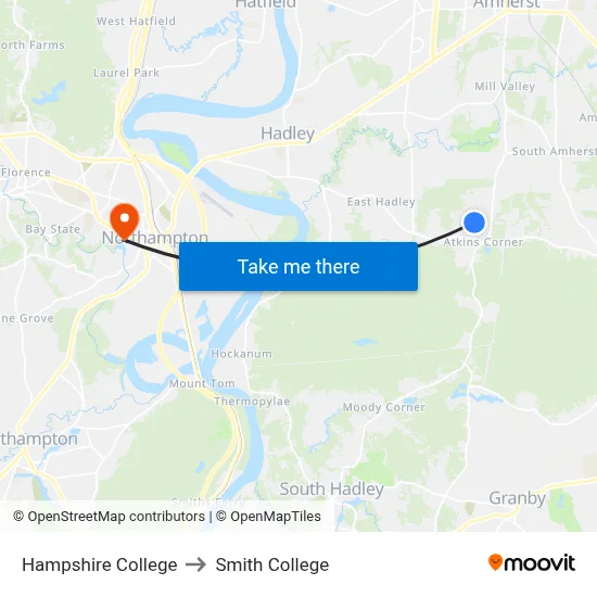 Hampshire College to Smith College map