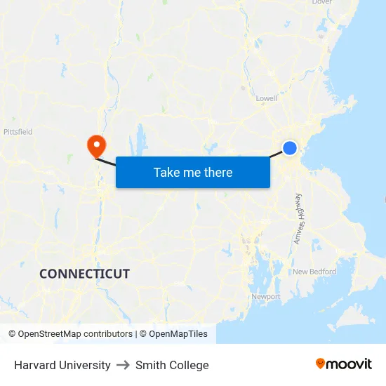 Harvard University to Smith College map
