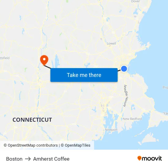 Boston to Amherst Coffee map