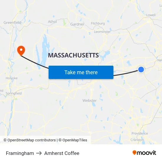 Framingham to Amherst Coffee map