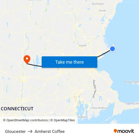 Gloucester to Amherst Coffee map