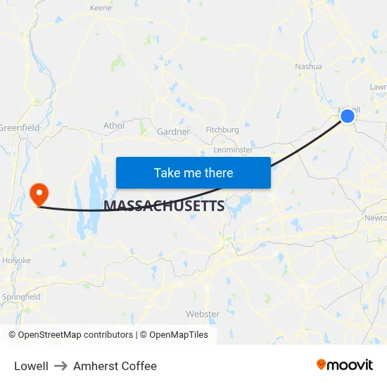 Lowell to Amherst Coffee map
