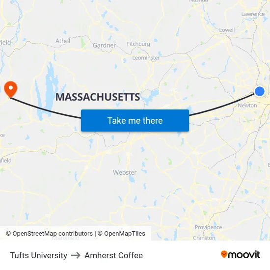 Tufts University to Amherst Coffee map