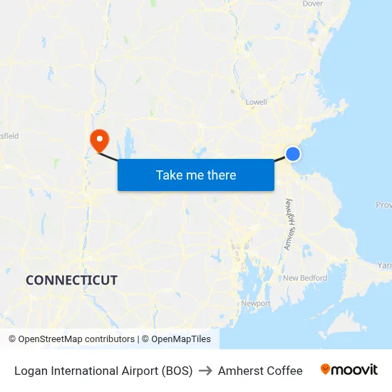 Logan International Airport (BOS) to Amherst Coffee map
