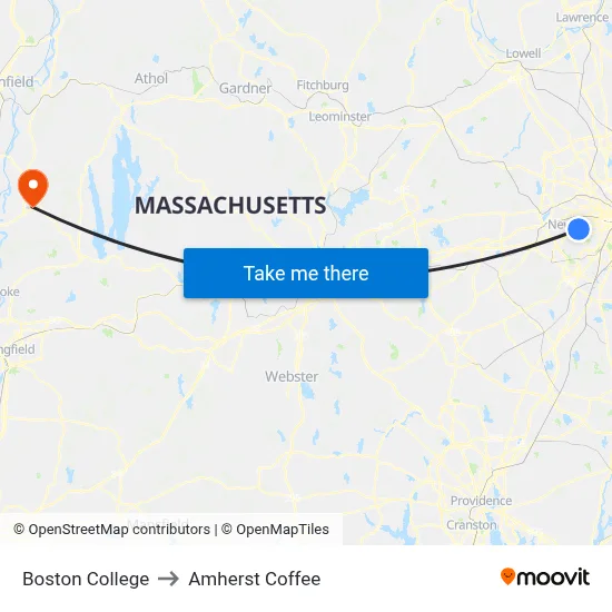Boston College to Amherst Coffee map