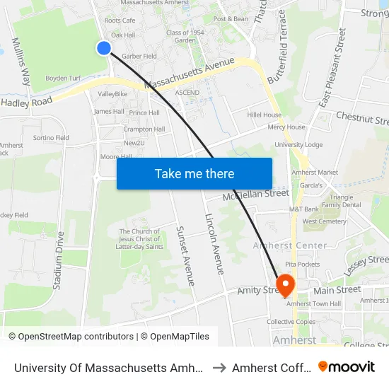 University Of Massachusetts Amherst to Amherst Coffee map