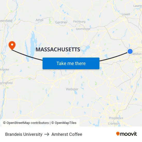 Brandeis University to Amherst Coffee map