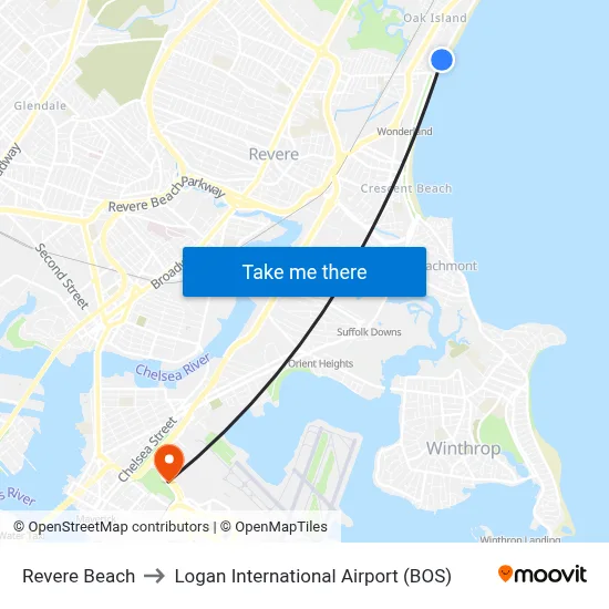 Revere Beach to Logan International Airport (BOS) map