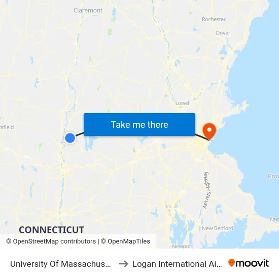 University Of Massachusetts Amherst to Logan International Airport (BOS) map