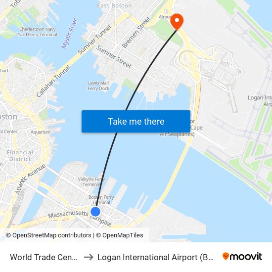 World Trade Center to Logan International Airport (BOS) map