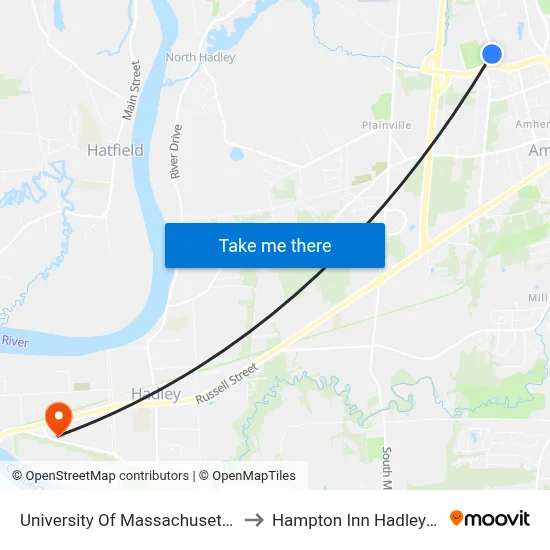 University Of Massachusetts Amherst to Hampton Inn Hadley-Amherst map