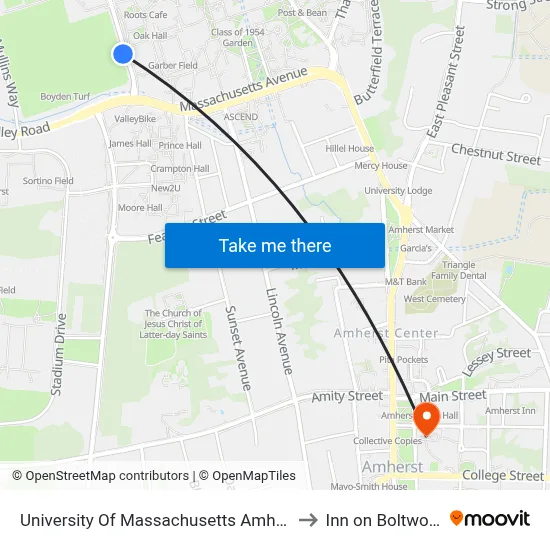 University Of Massachusetts Amherst to Inn on Boltwood map