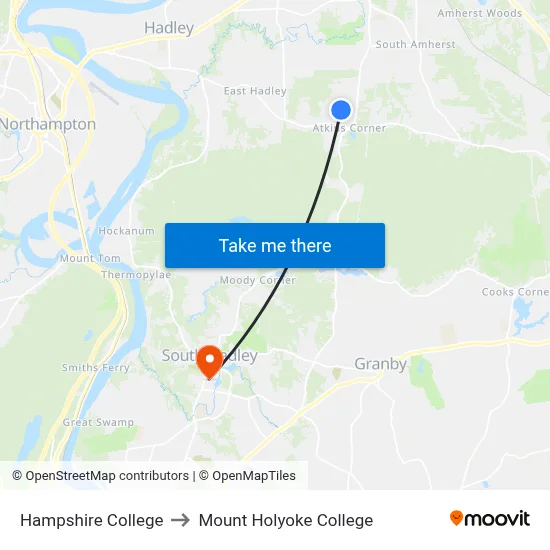Hampshire College to Mount Holyoke College map