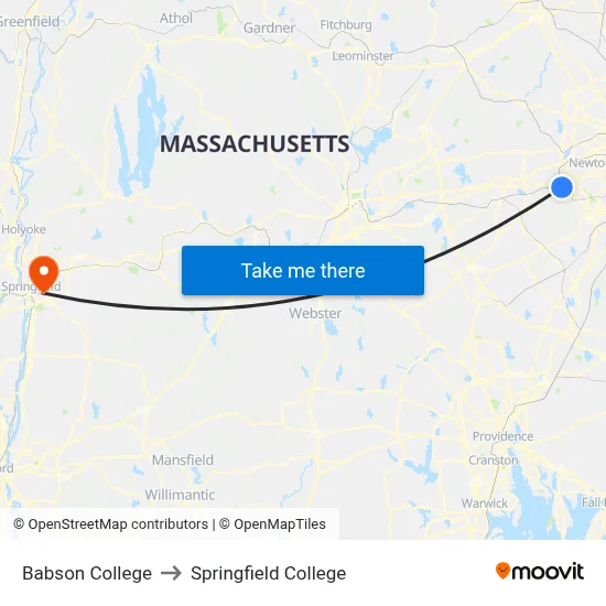 Babson College to Springfield College map